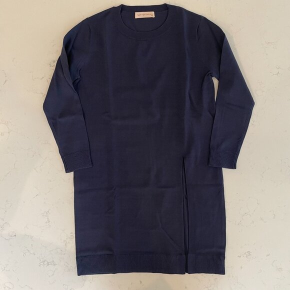 Sans & Sans from Singapore 3/4 Slv Crew Neck Knit Tunic Front Slit Blue Sz S/M - Picture 13 of 14